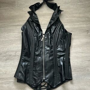 Black faux leather corset